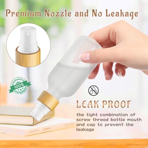 12 Pack 2 oz Glass Spray Bottles,Empty Perfume Fine Mist Atomizer,Natural Bamboo Pump Head Travel Liquid Holder Containers for Cologne,Essential Oils,Body Sprays,Room Sprays-Clear Frosted