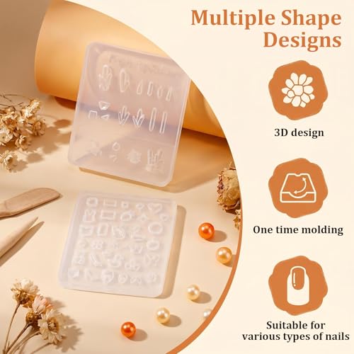 3D Silicone Nail Art Mold - Heart Gem Carving Template (2pcs)