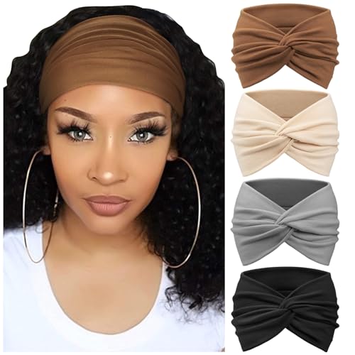 DRESHOW 4-Pack Turban Headbands for Women - Wide Head Wraps
