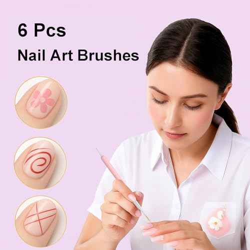 Gel Polish Nail Art Brushes, 6 Pcs Dual-Ended Art Design Pens with Case for Gel & Acrylic - Clean Up, Dotting, Liner, French Tip Tools for Nail Design, Extension & Manicure, DIY Kit Gift for Women