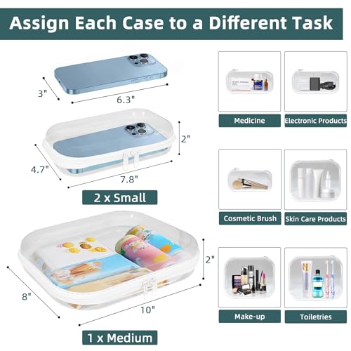 CarryEpic White Hard Shell Zipper Cases Set (3 Pack) - Compact Storage Pouches