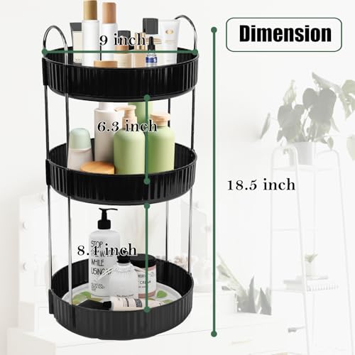Rotating Makeup Organizer 3-Tier Lazy Susan - Countertop Vanity Storage for Hair, Skincare & Perfume, Black