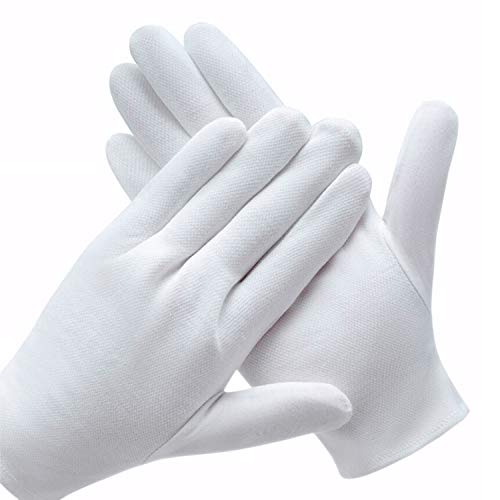 12 Pairs White Cotton Gloves for Eczema & Inspection