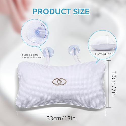 YUET Bathtub Pillow with Suction Cups - Non-Slip Bath Headrest