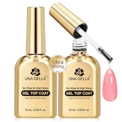 UNA GELLA No Wipe Gel Top Coat (2-Pack) - Ultra Shine UV Gel Polish, 10ml