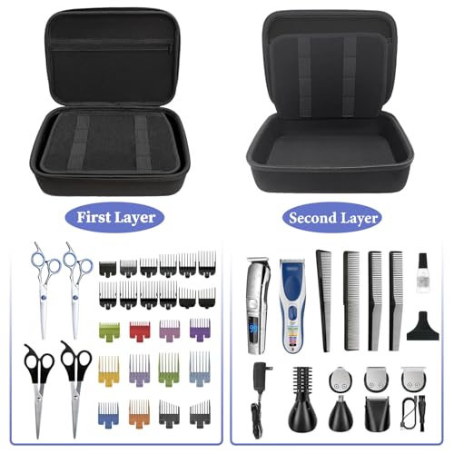 Hard Clipper Case for Barbers, Hair Clippers Travel Case for Hatteker/Oneisal/Wahl 5star/Andis Razor Guard Grooming Kits, Hair Cutting Barber Supplies Holder, Trimmer Organizer Storage Bag