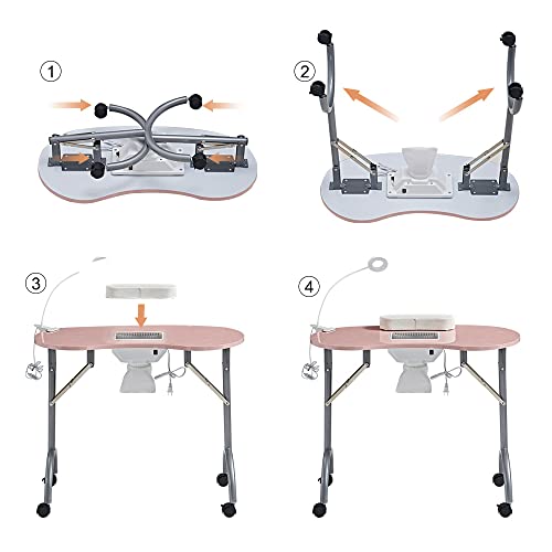 Portable Nail Desk with Dust Collector & LED Lamp