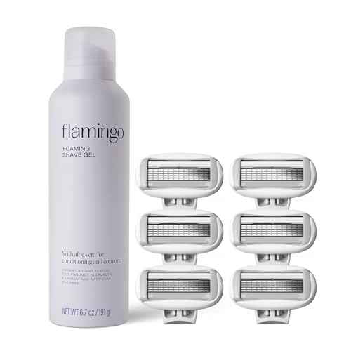 Flamingo Foaming Shaving Gel and Original Razor Blade Refill Cartridges - 6 Count - Shaving Razor Set for Women