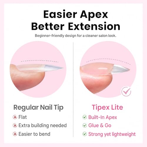 Beetles Tipex Lite Instant Apex Nail Tips, Medium Almond, 16 Sizes