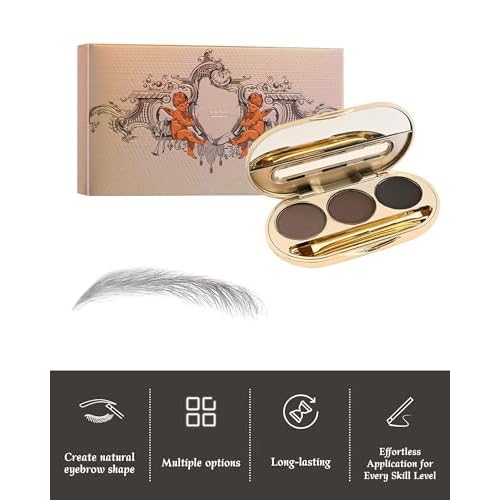 Waterproof Eyebrow Powder Kit - 3 Colors Long-Lasting Brow Powder Palette with Brush Razor & Stencil, Natural Tinting Powder for Women Sparse Brows | #03 Medium Brown, Dark Brown, Black