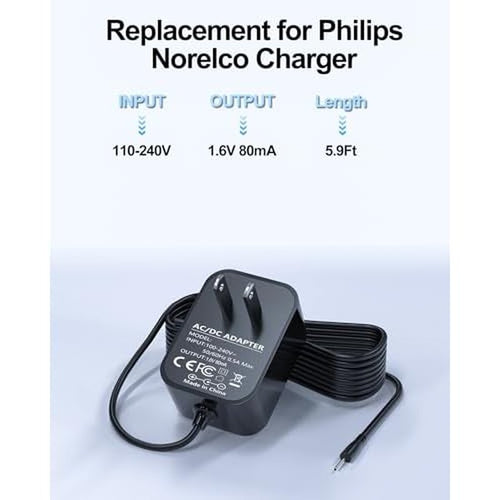 1.6V 80mA Replacement for Philips Norelco Charger Compatible with Philips G370 G250 G270 G290 G380 D350 G390, G470, G480 Grooming System and Beard Hair Trimmer QC5015 QG3080 QG3150 HQG265 HQG265