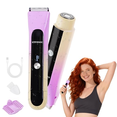 2 in 1 Electric Shaver Bikini Trimmer for Women with Digital Display, Dual Head LED Arrow Indicator, IPX7 Waterproof Wet & Dry Use Electric Razor for Leg Arm Body Face Bikini