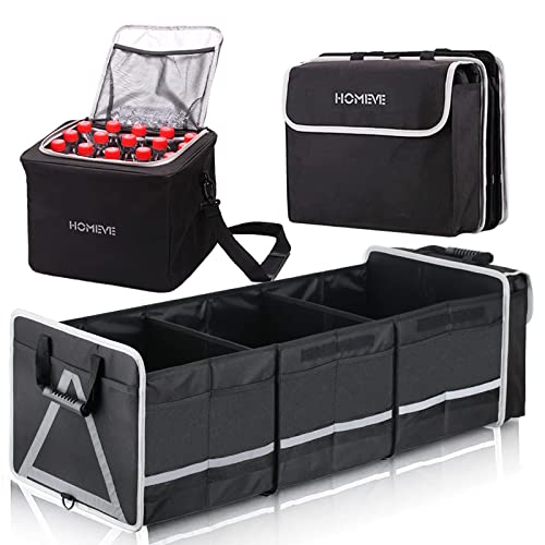 HOMEVE Extra Large Collapsible Trunk Organizer With Cooler Bag,3 Compartments Storage Organizer With Cover