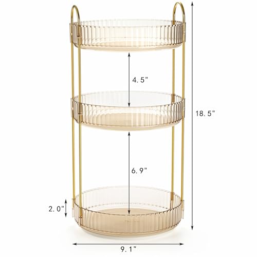 360 Rotating Makeup Organizer, 3 Tiers Plastic Bathroom Spinning Holder Rack, Round Lazy Susan Organizer, Large Capacity Countertop Shelf for Cosmetics, Perfume, Skincare, Spice, Toiletries