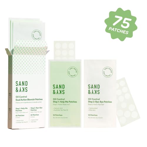 Sand & Sky Pimple Patches for Face Hydrocolloid Acne Patches with Salicylic Acid & Tea Tree Oil - Blemish Spot Patches for Whiteheads, 75 Patches