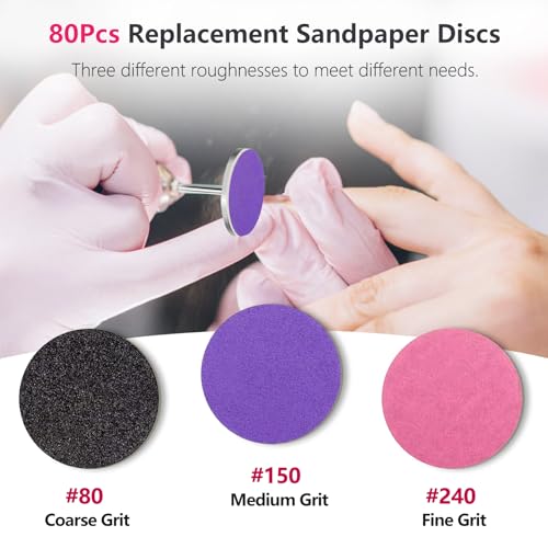80pcs Sanding Discs Set with Metal Drill Bit - 25mm Grits for Nail Care