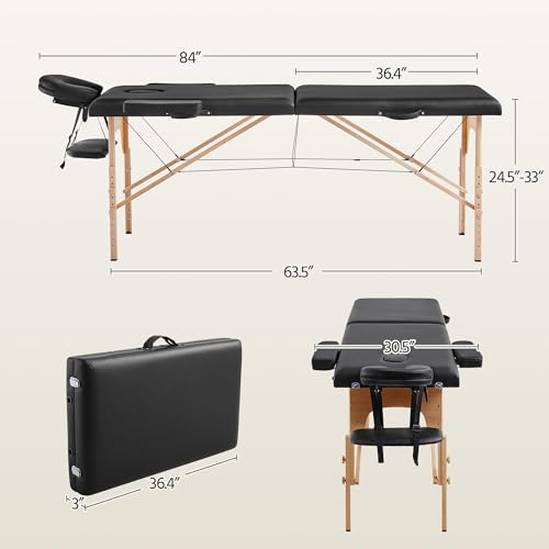 Yaheetech Portable Folding Massage Table, Height-Adjustable