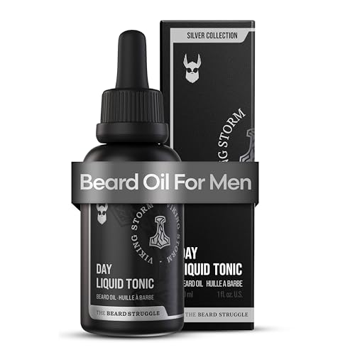The Beard Struggle - Day Liquid Tonic Beard Oil - Silver Collection (Viking Storm) - Beard Oil for Men - Moisturize, Softens Hair, Reduces Itch - Day Time Beard Growth Oil (1 Fl oz)