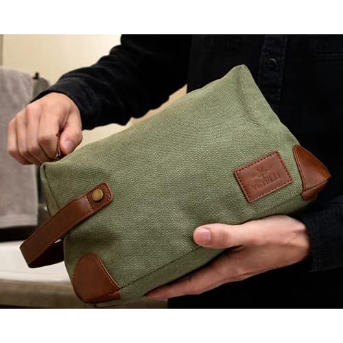 Vetelli Vintage Canvas Toiletry Bags, Travel In Style, Waterproof Canvas Dopp Kits, Durable (Marco) (Green)