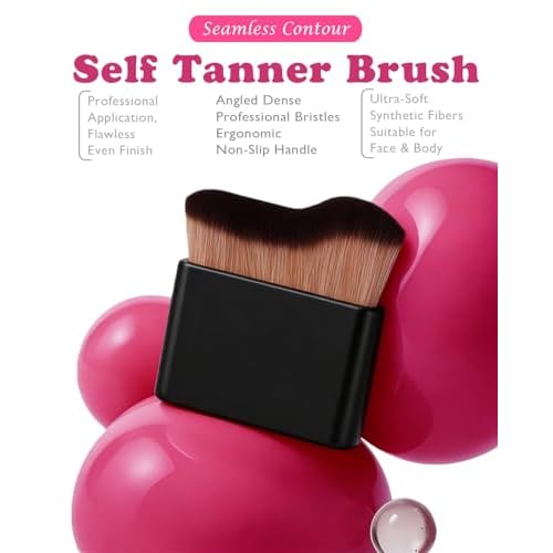 2 in 1 Professional Self Tanning Mitt Kit - Luxury Self Tanner Mitt, Self Tan Mitt And Brush Tanning Glove Kabuki Body Brush For Streak-Free Lotion, Sunless Spray Tan On Face And Body Rose Pink