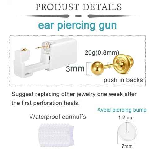 QWALIT Gold Ear Piercing Kit Gold Ear Piercing Gun Kit Disposable Self Piercing Earring Gun with Earring Piercing Kits at Home