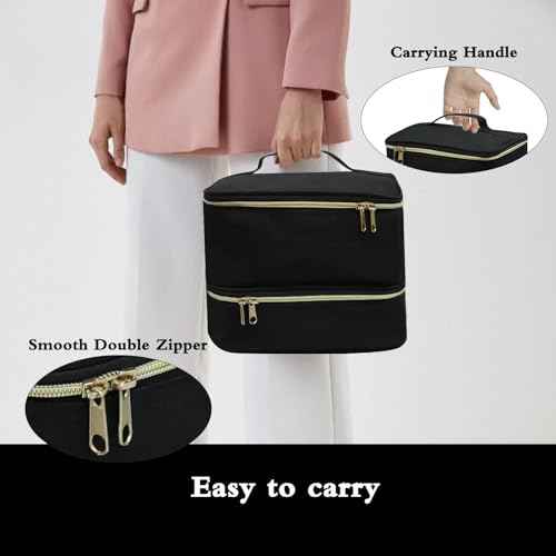 Nail Polish Organizer Bag, Double-Layer Nail Supplies Organizer Holds 30 Bottles & Nail Lamp, Professional Nail Kit Storage Carrying Case (Black)