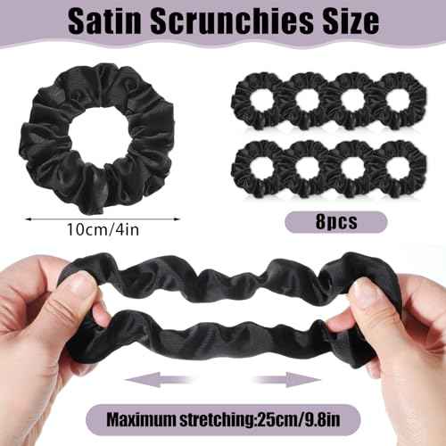 8 Pack Satin Scrunchies for Women, Silk Hair Ties Silk Scrunchies Black Hair Scrunchies for Women Girls Gifts