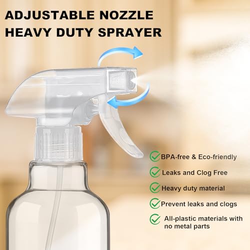 Glass Spray Bottles 16.9oz - Adjustable Mist/Stream, 2-Pack