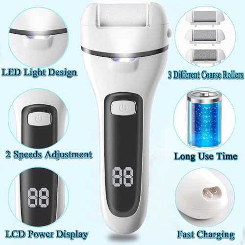 Electric Foot Callus Remover Kit with 3 Rollers & 2 Speeds