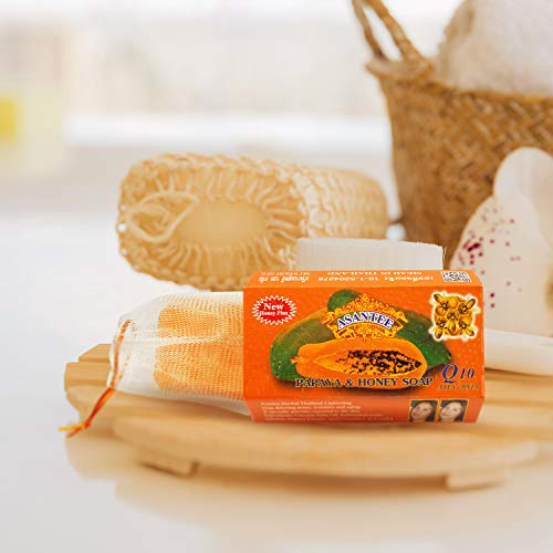 ASANTEE PAPAYA & HONEY SOAP Bars with Vitamin C,E and Q10 Skin Cleansing 4.40 Oz (Pack of 1)