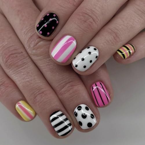 24pc Short Square Press on Nails with Summer Designs
