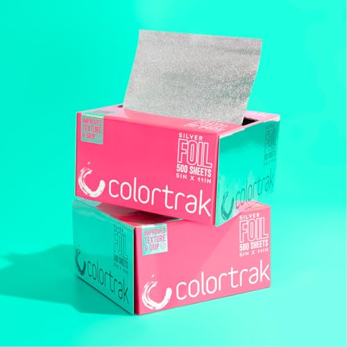 Colortrak Embossed Sheets Silver Aluminum Foil Pop-up Dispenser, 500 Pre-cut Sheets Non-slip Textured, for Hair Foil Coloring and Highlighting Applications Silver, 5 x 11