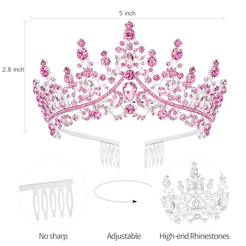 Pink Crystal Tiara Crown with Birthday Sash for Women & Girls