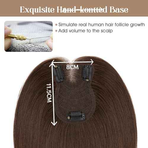 Rich Choices Hair Toppers for Women Real Human Hair Remy Hairs Toppers Hairpieces for Women with Thinning Crown Wispy Clip in Topper 10 Inch No Bang-#2R Chocolate Brown