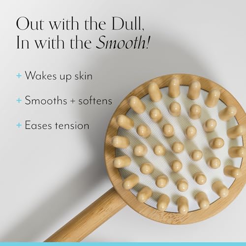 Bliss 2-in-1 Wooden Shower Brush for Back and Body, Exfoliating Dry Brush Bristles with Massaging Nubs for Sore Muscles, Use Wet or Dry