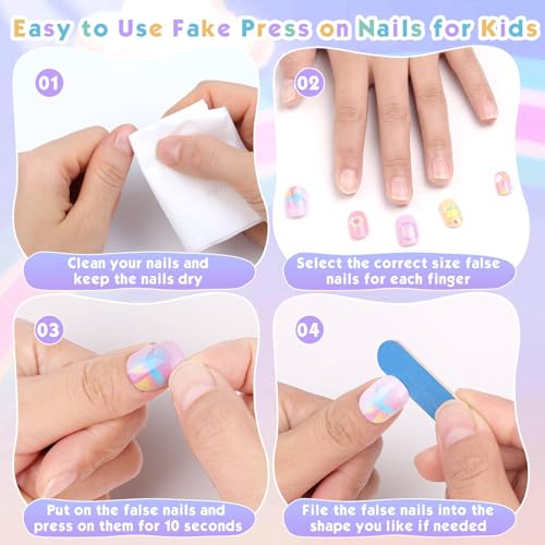 Shynek Kids Press On Nails Set - 168 Pcs Assorted Colors & Designs