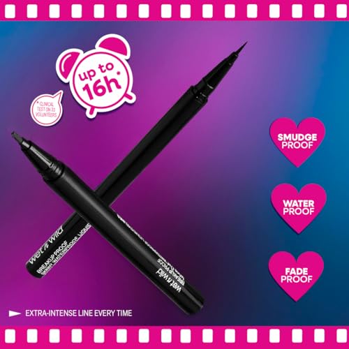 Wet n Wild Mega Last Breakup Proof Liquid Eyeliner - Ultra Black, Waterproof, Ultra-Fine Brush, Long-Lasting, 1 Pack