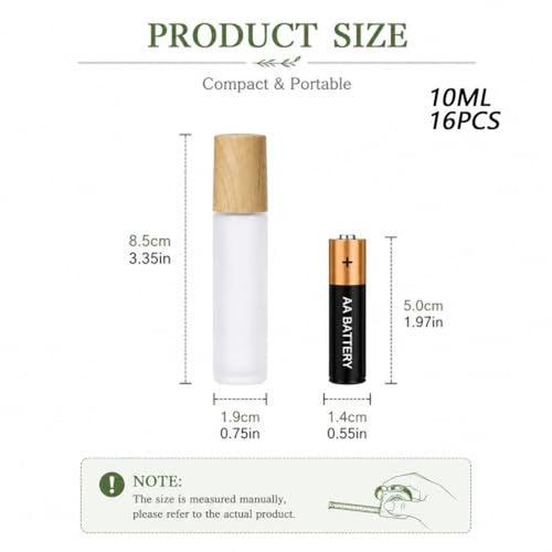 16 Pack 10ml Frosted Glass Roller Bottles with Wooden Caps