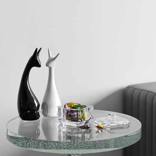 Crystal Candy Dish with Lid, Clear Candy Containers Desk Decor, Jewelry Box Candy Jar W 4" x H 3.5", Comes With Gift Box
