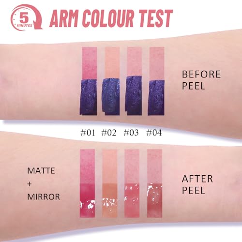 2-in-1 Peach Pink Lip Stain Peel Off & Hydrating Plumping Lip Oil with Tweezer, of Women Long Lasting Waterproof Peel Off Lip liner Tattoo, Highly Pigmented for All Skin Types 03#