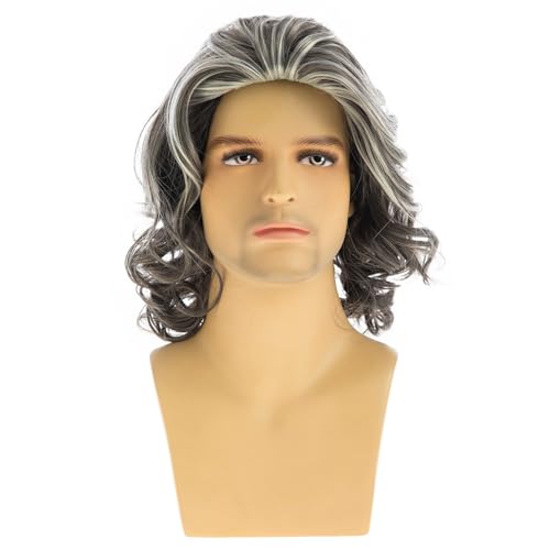 Men's Short Curly Wavy Grey Wig - Mixed Grey Cosplay Costume Hair
