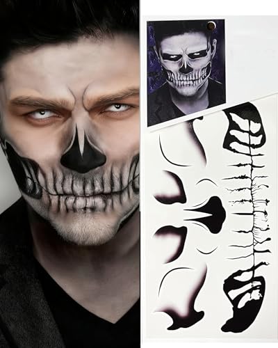 Halloween Skeleton Half Face Temporary Tattoos Kit with Remover