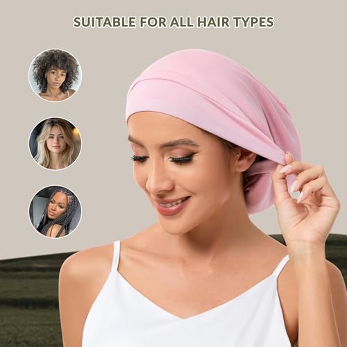 Pink Mulberry Silk Sleep Bonnet for Women - Adjustable Hair Protection