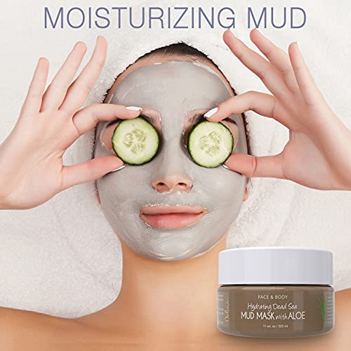 Deluvia Hydrating Dead Sea Mud Mask with Aloe for Face and Body, Gentle Exfoliation, Acne Treatment (11oz)