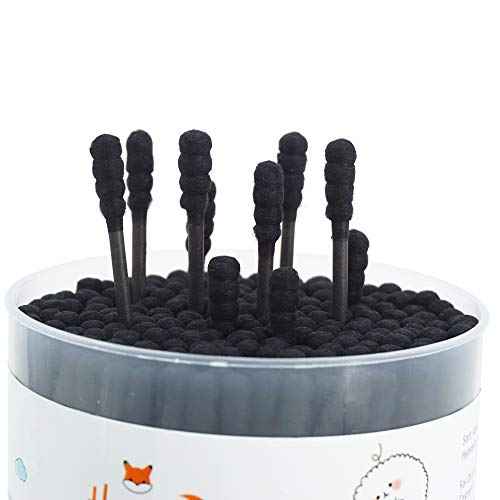 Black Cotton Swabs Spiral - 800 Count Organic Cotton Buds Double Side Tightly Wrapped Charcoal Cotton Tips Paper Stick Soft Gentle Lint-Free Cruelty-Free Goth Bathroom, Round & Spiral (Black)