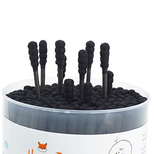 Black Organic Cotton Swabs, 600 Count - Soft Spiral Tips
