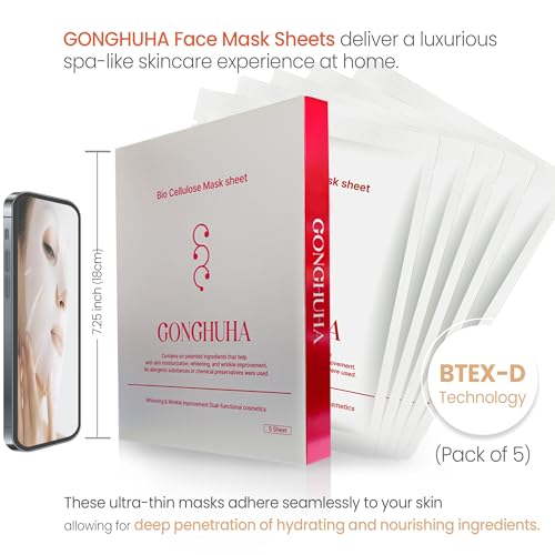 Red Ginseng Bio Cellulose Face Mask - Deep Hydrating Sheet Mask with Honeysuckle & Cica - Soothing Korean Skincare for Glowing Skin - 5 Count Box