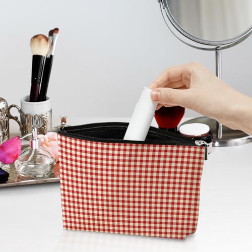 Jeilink Checkered Gingham Makeup Bag - Large Capacity Travel Cosmetic Organizer, 4 Colors