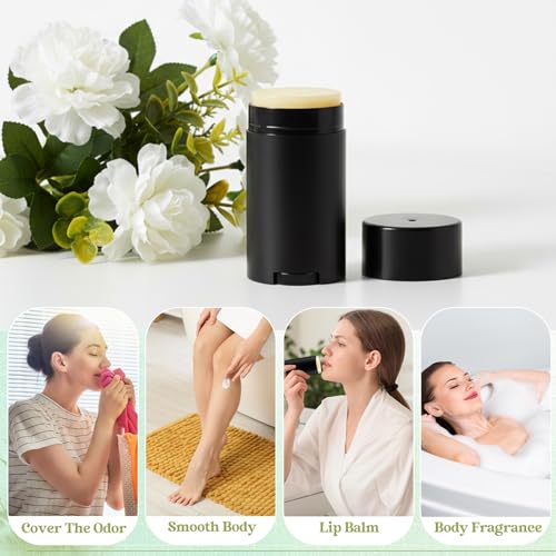 50 Pack Black Empty Deodorant Containers, 75ml/2.5oz, Bottom Filling, Refillable Deodorant Tubes Lipstick Balm Tubes Twisted, Plastic Oval for Homemade DIY Aromatherapy, Balm, Lotion