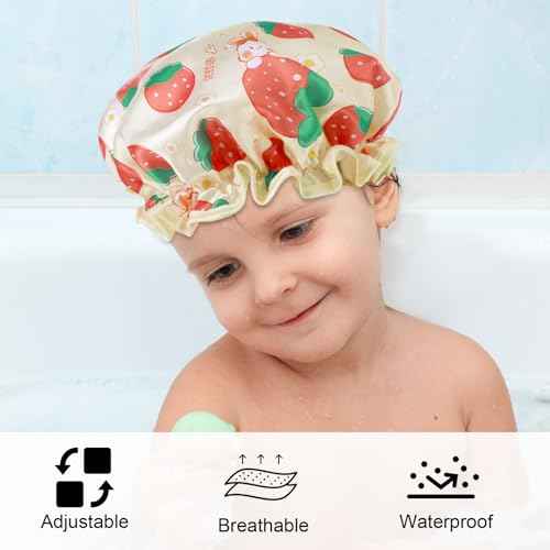 Kids Shower Caps, 2 PCS Waterproof Double Layers Shower Caps Cute Rabbit Bonnets Elastic Band Bonnet Satin and Eva Soft Kids Sleeping Cap Reusable Shower Cap for Kid(Purple + Yellow)